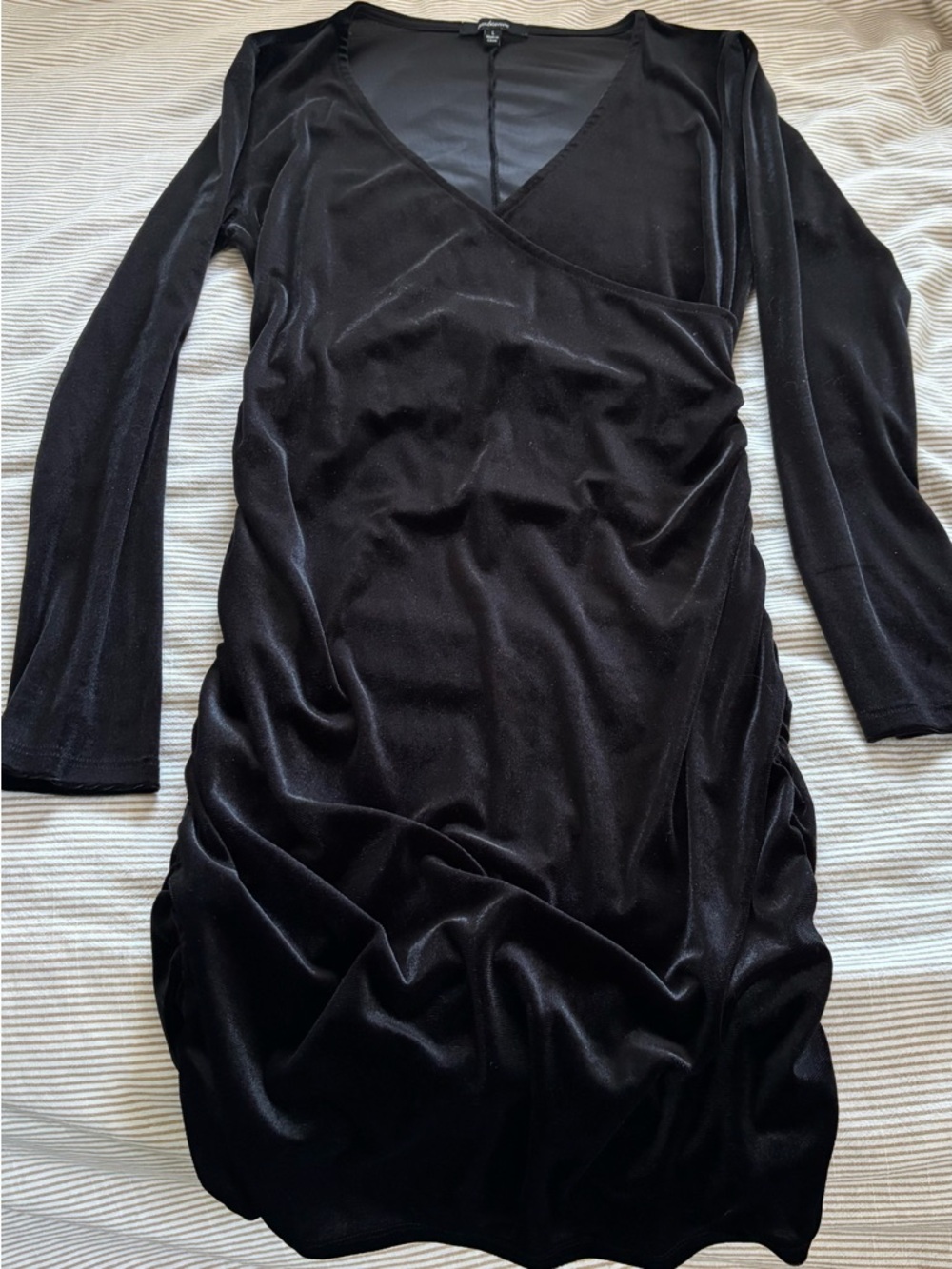 Ambiance Black Velvet Long-Sleeve Wrap-Style Dress